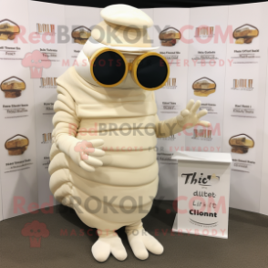 Cream Trilobite mascot costume character dressed with a Culottes and Reading glasses