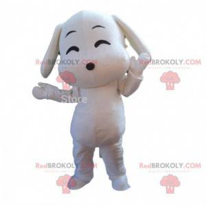 Mascotte de chien blanc, costume de toutou blanc façon cartoon