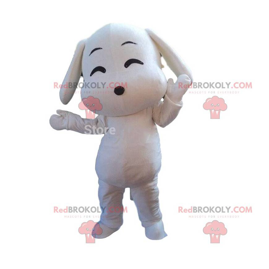 Mascotte de chien blanc, costume de toutou blanc façon cartoon