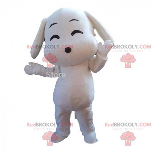 Witte hond mascotte, wit doggie kostuum cartoon manier -