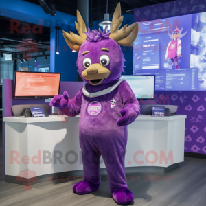 Purple Deer mascot costume character dressed with a Jumpsuit and Cummerbunds