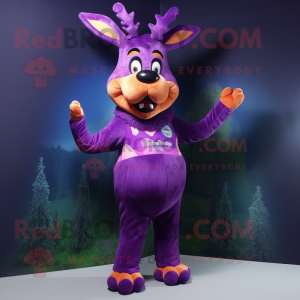 Purple Deer mascot costume character dressed with a Jumpsuit and Cummerbunds