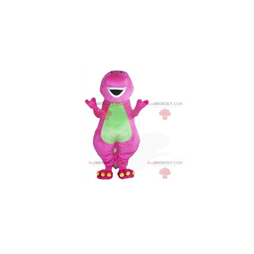 Desenho Animado. Dinossauro Rosa. Mascote Da Criatura Réptil