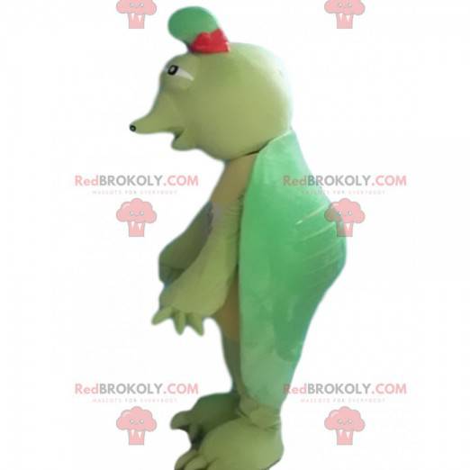 Green and yellow turtle mascot, green animal costume -