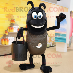 Black Shrimp Scampi mascot costume character dressed with a Tank Top and Handbags