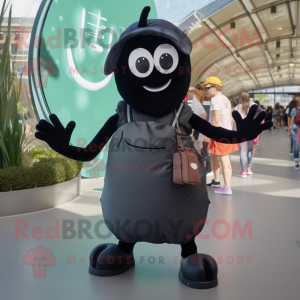 Black Shrimp Scampi mascot costume character dressed with a Tank Top and Handbags