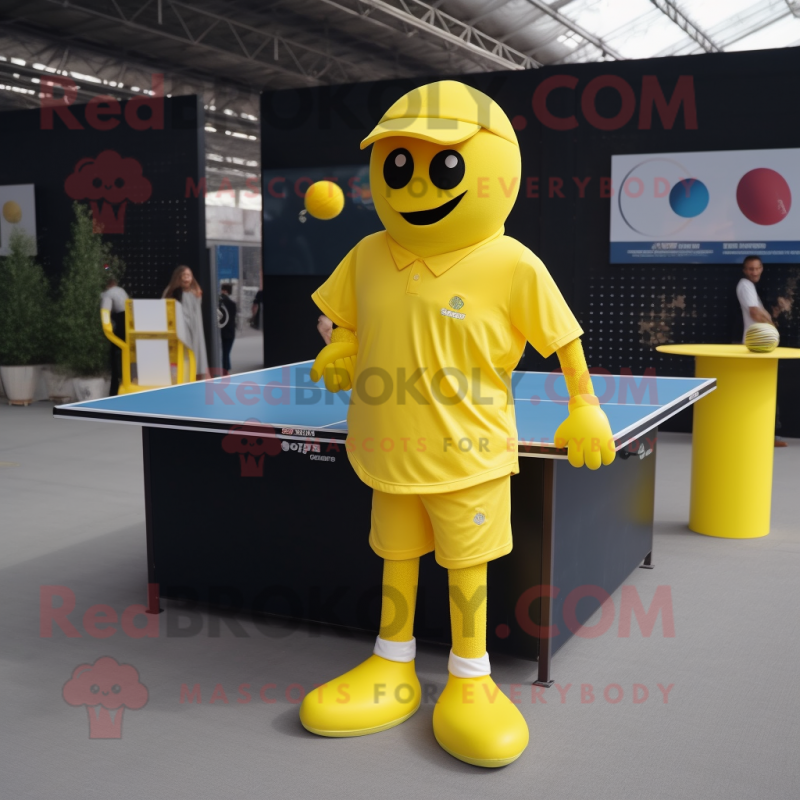 Yellow Ping Pong Table mascot costume character dressed with a Suit Pants and Caps Yellow Ping Pong Table mascot costume character dressed with a Suit Pants and Caps