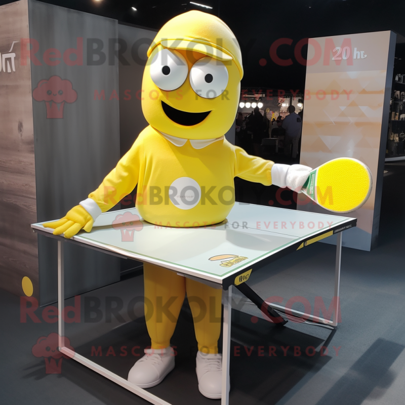 Yellow Ping Pong Table mascot costume character dressed with a Suit Pants and Caps Yellow Ping Pong Table mascot costume character dressed with a Suit Pants and Caps