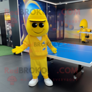Yellow Ping Pong Table mascot costume character dressed with a Suit Pants and Caps