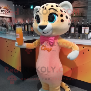 Peach Cheetah mascot costume character dressed with a Cocktail Dress and Backpacks