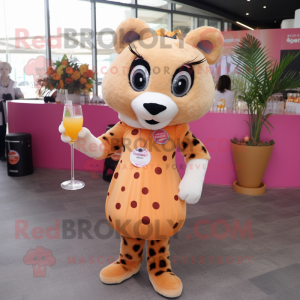 Peach Cheetah mascot costume character dressed with a Cocktail Dress and Backpacks