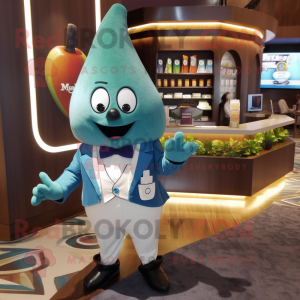 Teal Pear mascot costume character dressed with a V-Neck Tee and Pocket squares