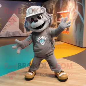 Gray Skateboard mascot costume character dressed with a Joggers and Wraps