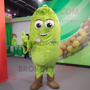 Lime Green Falafel mascot costume character dressed with a Cargo Shorts and Lapel pins