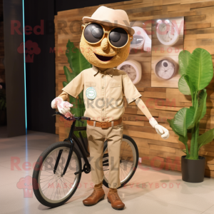 Tan Unicyclist mascot costume character dressed with a Cargo Pants and Eyeglasses