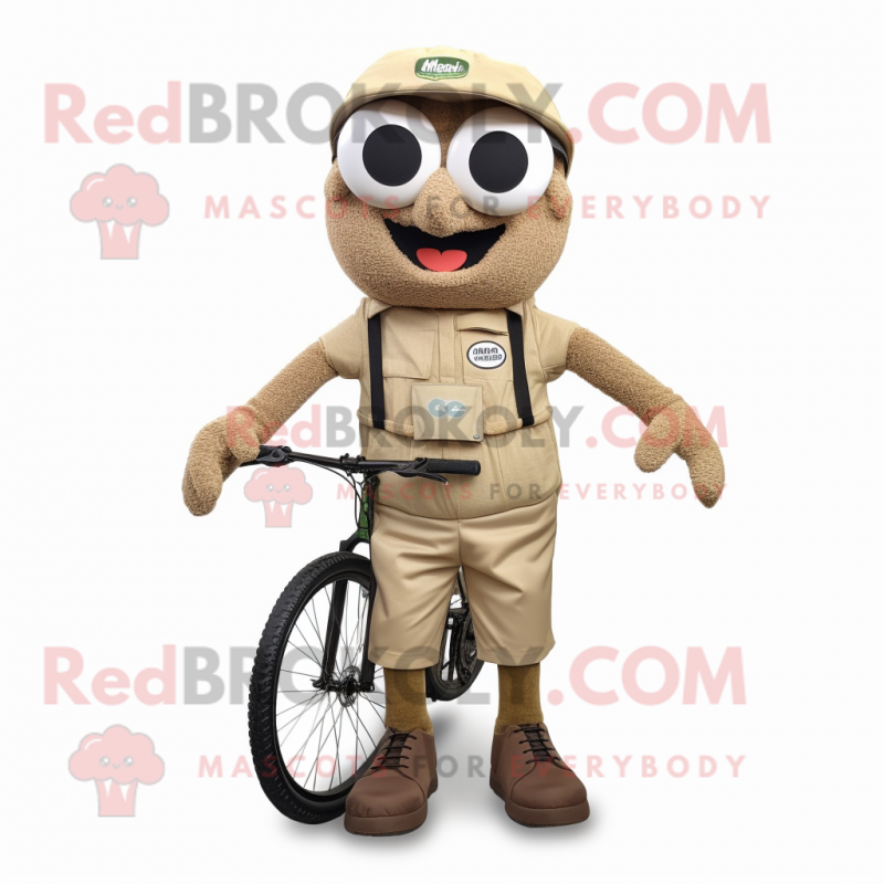 Tan Unicyclist mascot costume character dressed with a Cargo Pants and Eyeglasses