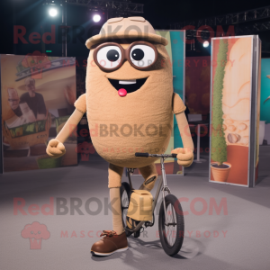 Tan Unicyclist mascot costume character dressed with a Cargo Pants and Eyeglasses