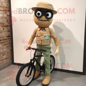 Tan Unicyclist mascot costume character dressed with a Cargo Pants and Eyeglasses