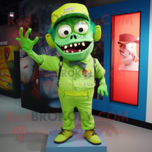 Lime Green Undead mascot costume character dressed with a Romper and Caps