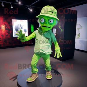 Lime Green Undead mascot costume character dressed with a Romper and Caps