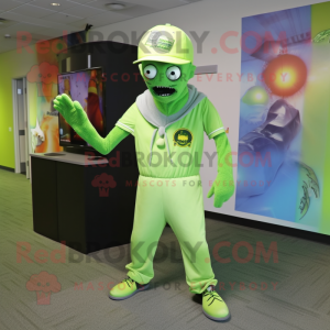 Lime Green Undead mascot costume character dressed with a Romper and Caps
