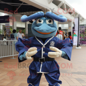 Navy Crab mascot costume character dressed with a Jacket and Hairpins