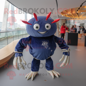 Navy Crab mascot costume character dressed with a Jacket and Hairpins