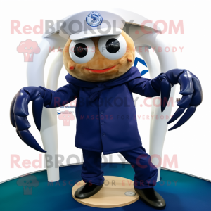 Navy Crab mascot costume character dressed with a Jacket and Hairpins