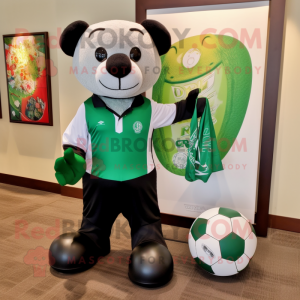 Forest Green Soccer Ball mascot costume character dressed with a Tuxedo and Tote bags