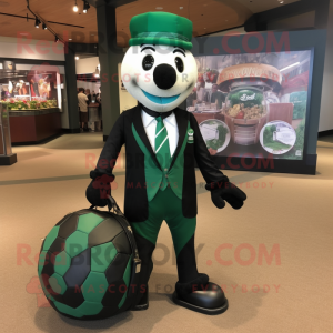 Forest Green Soccer Ball mascot costume character dressed with a Tuxedo and Tote bags