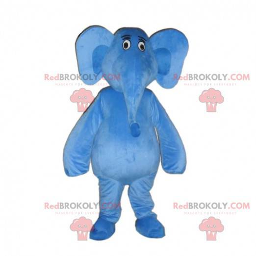 Blauwe olifant mascotte met grote oren, blauw dier -