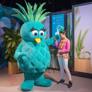 Teal Pineapple mascot costume character dressed with a Playsuit and Watches