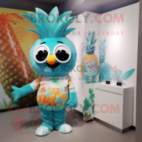 Teal Pineapple mascot costume character dressed with a Playsuit and Watches