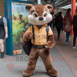 Brown Marten mascot costume character dressed with a Skinny Jeans and Ties