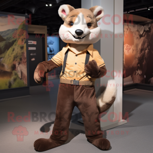 Brown Marten mascot costume character dressed with a Skinny Jeans and Ties