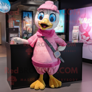 Pink Gosling mascot costume character dressed with a Romper and Scarves