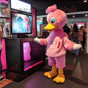 Pink Gosling mascot costume character dressed with a Romper and Scarves