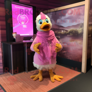 Pink Gosling mascot costume character dressed with a Romper and Scarves