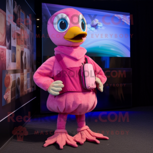Pink Gosling mascot costume character dressed with a Romper and Scarves