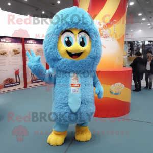Sky Blue Fried Rice mascot costume character dressed with a Jacket and Necklaces