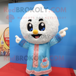 Sky Blue Fried Rice mascot costume character dressed with a Jacket and Necklaces