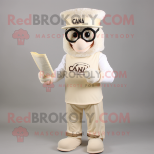Cream Chief mascot costume character dressed with a T-Shirt and Reading glasses