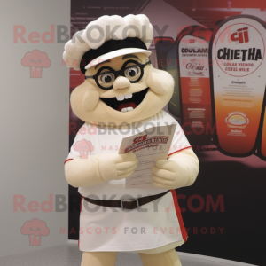 Cream Chief mascot costume character dressed with a T-Shirt and Reading glasses