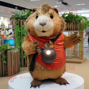 Brown Guinea Pig mascot costume character dressed with a Jumpsuit and Bracelets