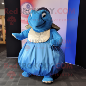 Blue Glyptodon mascot costume character dressed with a A-Line Skirt and Wraps