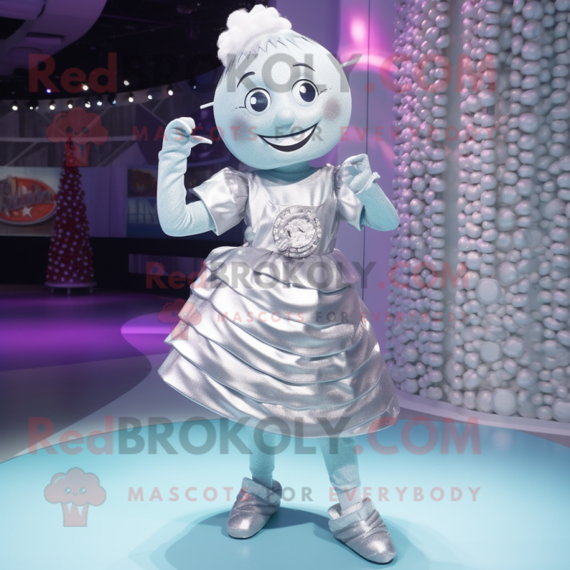 Silver Candy mascot costume character dressed with a Dress and Bracelets