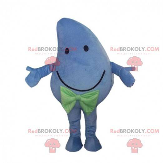 Mascotte mango blu gigante e sorridente, costume blu -