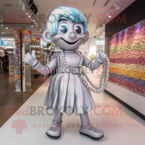 Silver Candy mascot costume character dressed with a Dress and Bracelets