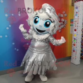 Silver Candy mascot costume character dressed with a Dress and Bracelets