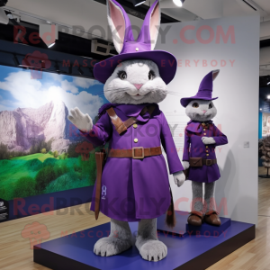 Purple Wild Rabbit mascot costume character dressed with a Sheath Dress and Berets